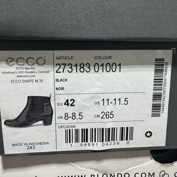ECCO Womens Shape 35 Ankle Boots Black EU42 M US11 - Picture 6 of 6